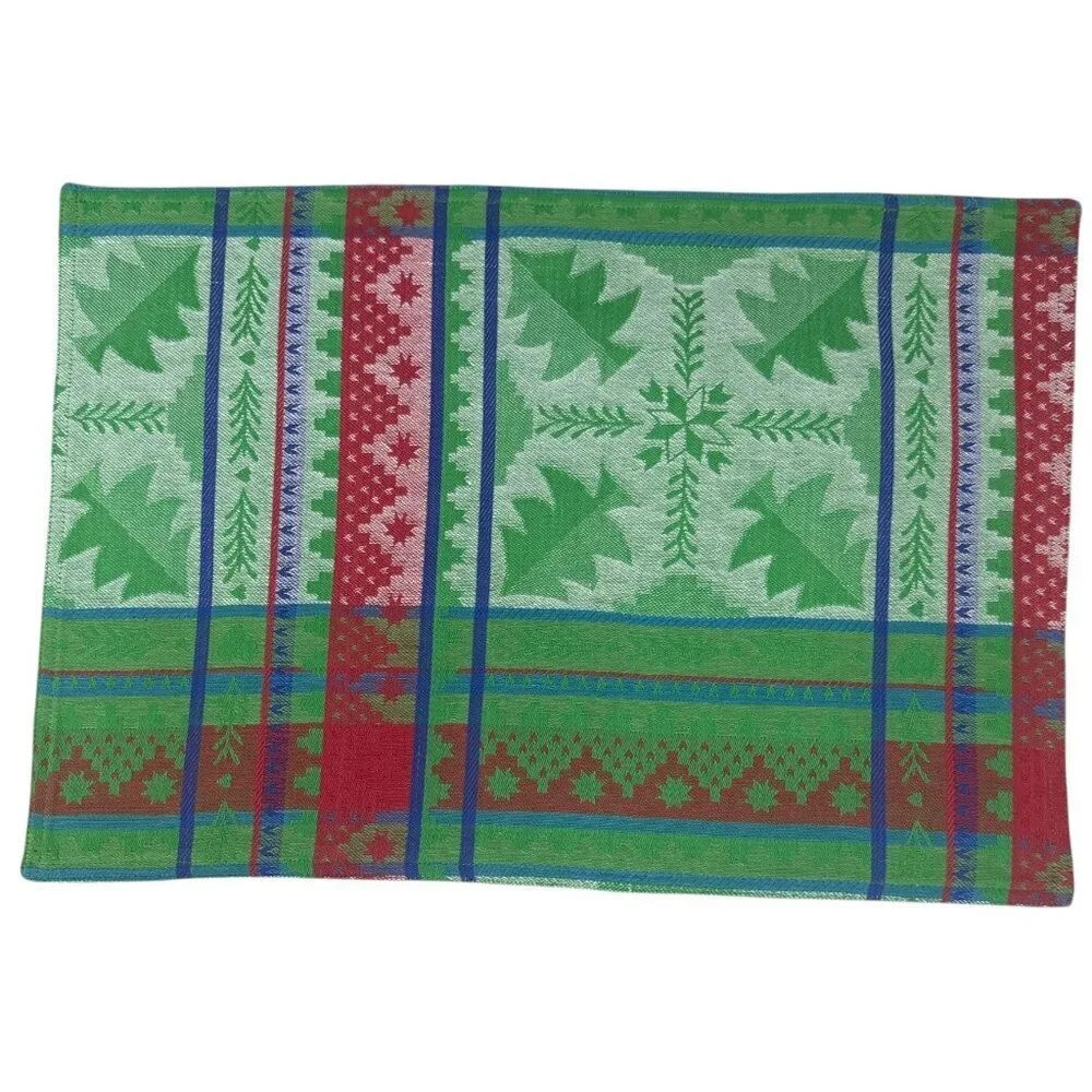 Nordic Holiday Placemats Set of 4 Green Christmas Tree Tapestry Bardwil Home